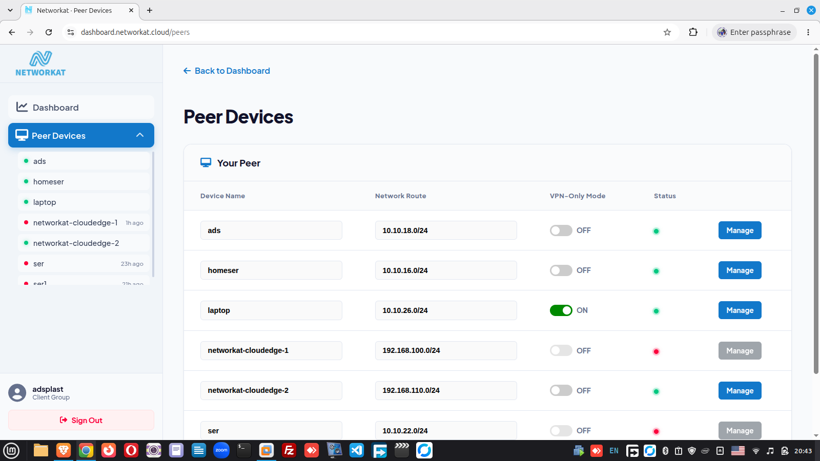 A wide screenshot of the central dashboard (branches overview and status).